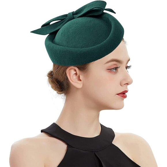 Vintage Wool Felt Pillbox Hat Women Church Wedding Winter Fascinator Beret main image 4